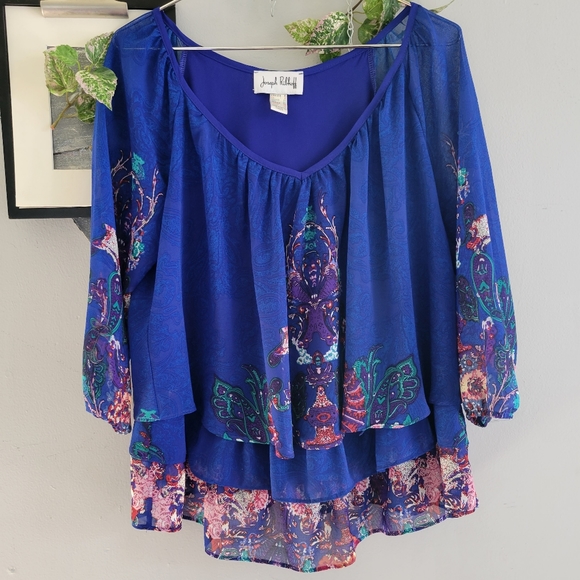 Joseph Ribkoff Layered Damask Paisley 3/4 Sleeve Blouse US 6 - Picture 3 of 10